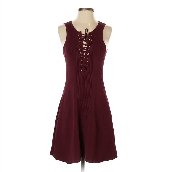 Torn by Ronny Kobo Dresses & Skirts - Torn By Ronny Kobo Maroon Lace Up Dress